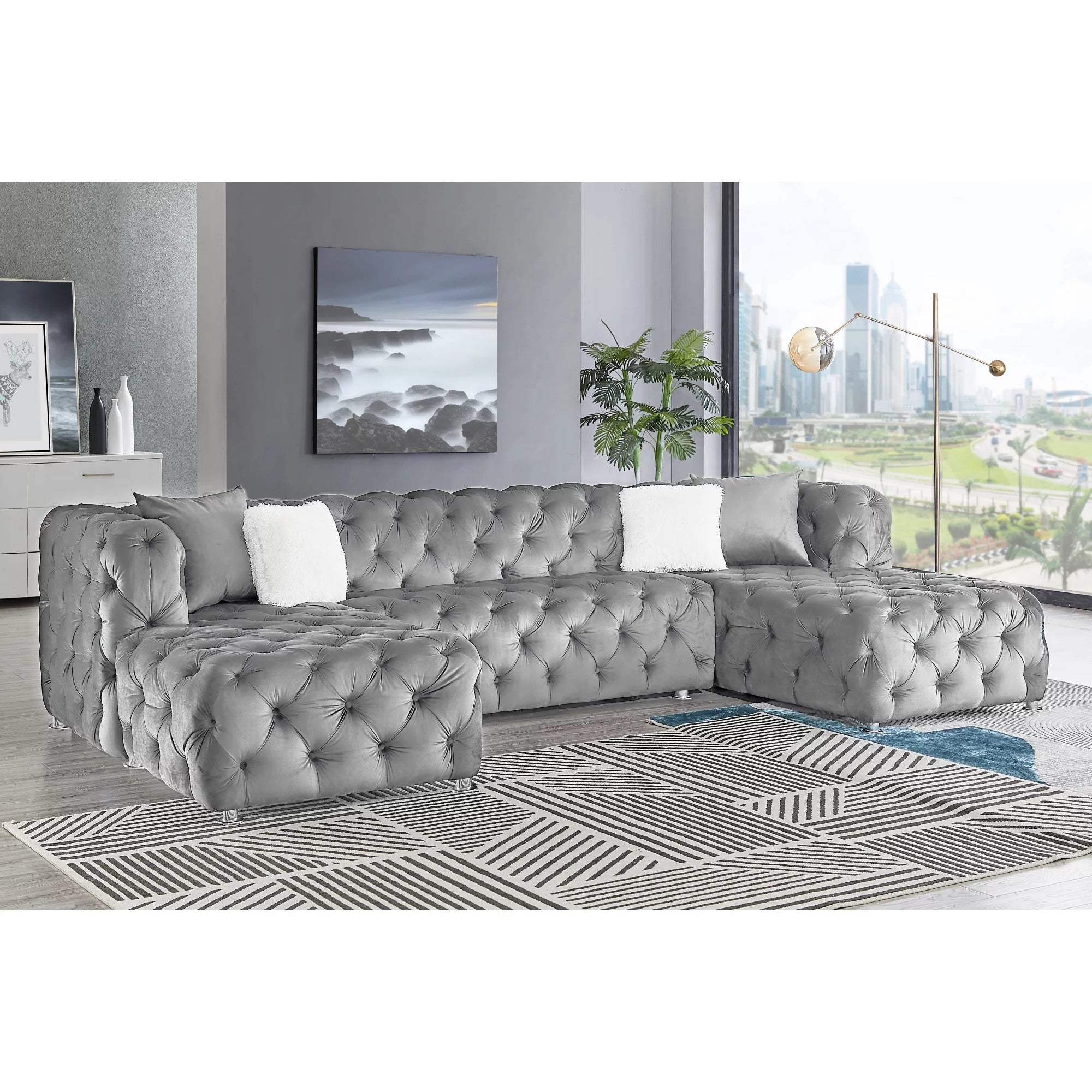 Faraai Velvet U-Shape Chesterfield sofa.