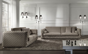 Diamond Cut Deep Button Box Velvet Sofa