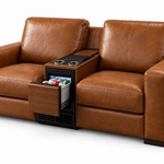Concept close-up of the two-seater with walnut drinks console