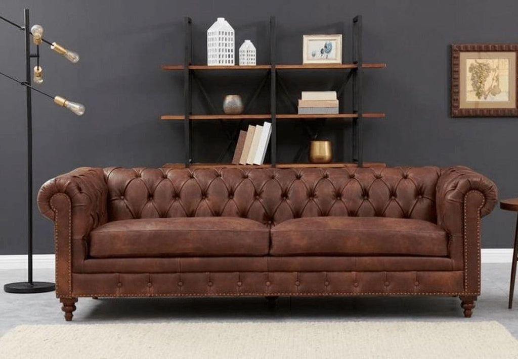 Genuine  Leather Twin colour Chesterfield  3 Seater Sofa