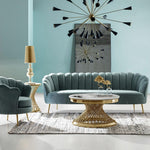 Fio Furniture  Symmetrical Velvet Brushed Grey Flower rose Couch  Set