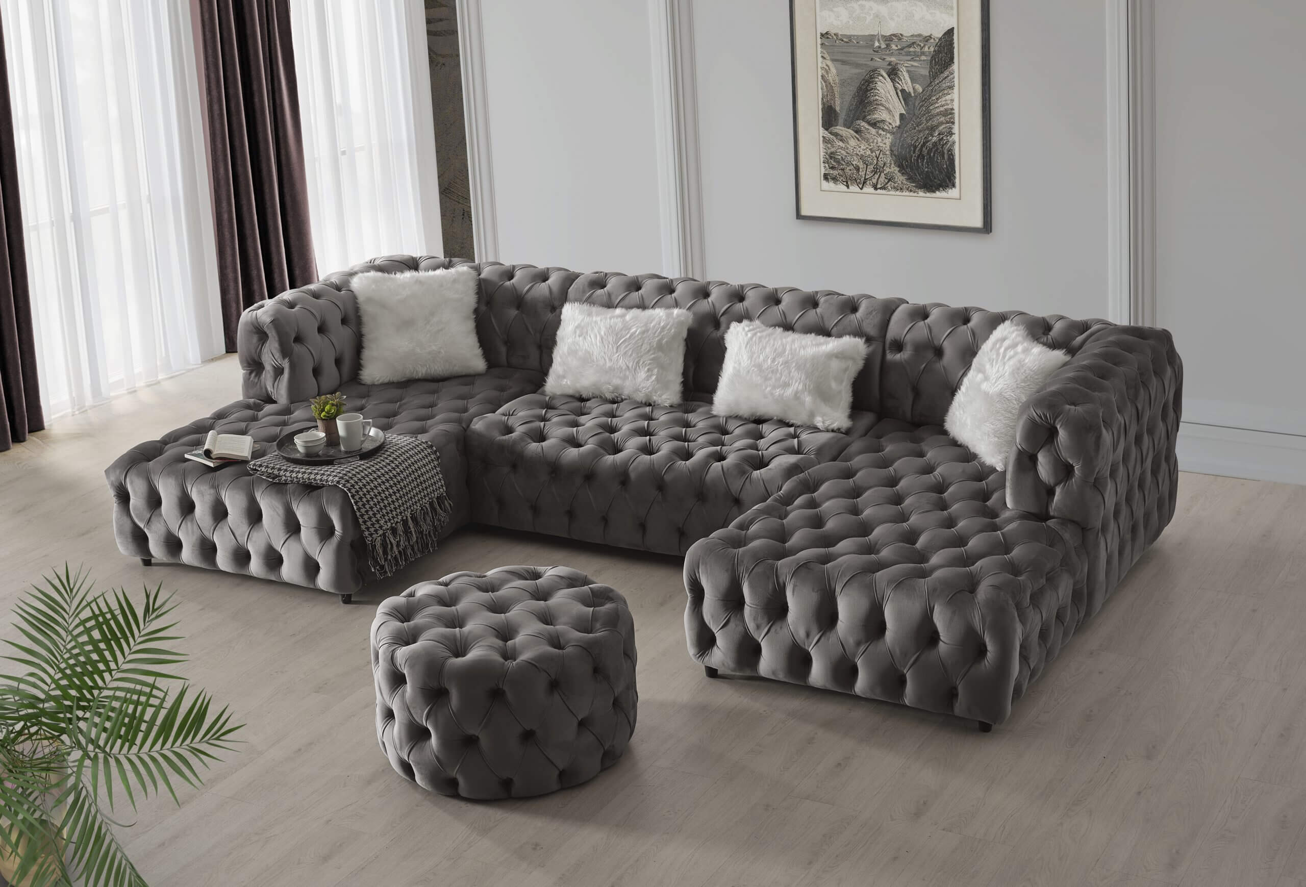 Faraai Velvet U-Shape Chesterfield sofa.