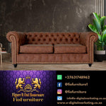 Figure It Out  Brown 2 Chesterfield Semi Leather Sofa - Figure  It Out Furniture
