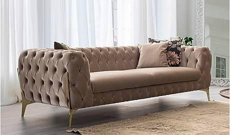 Fio Beige 3 seater bonded Leather Chesterfield Couch - Figure  It Out Furniture