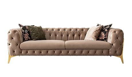 Fio Beige 3 seater bonded Leather Chesterfield Couch - Figure  It Out Furniture