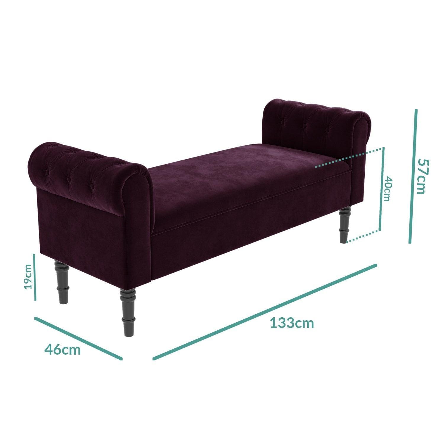 Velvet End of Bed Bench with Chesterfield Armrests - Figure  It Out Furniture