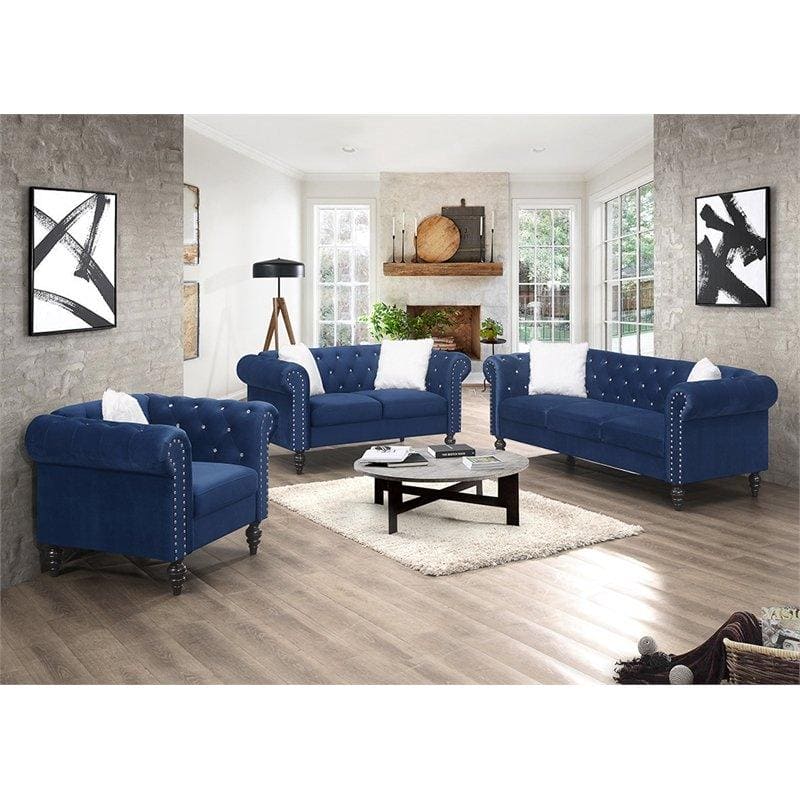 Modern Velvet Chesterfield 3pc sofa set - Figure  It Out Furniture