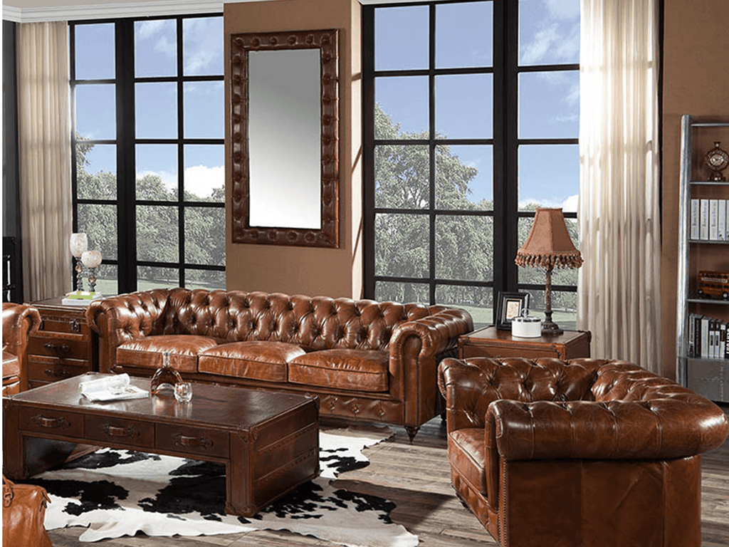 Figure It Out Chesterfield Brown Genuine Leather Sofa 4pc set - Figure  It Out Furniture