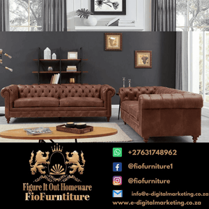 Figure It Out Chesterfield Brown Euro Leather 3pc Couch set - Figure  It Out Furniture