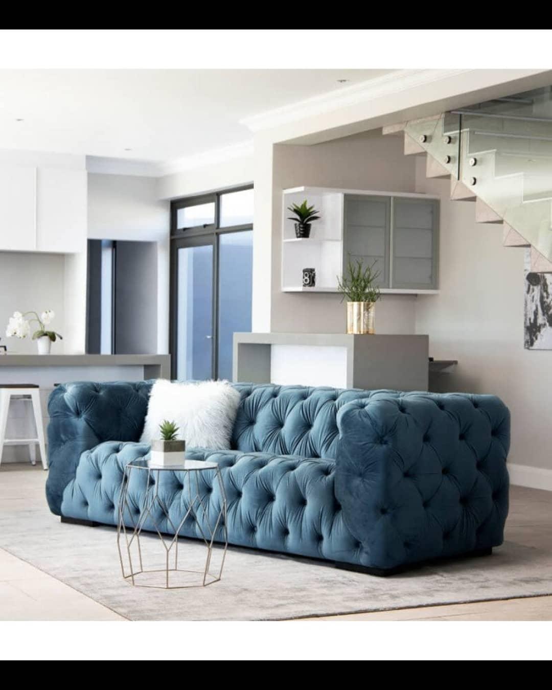 Fio Furniture Turquois Blue Velvet Tufted Button 3 Seater Couch - Figure  It Out Furniture