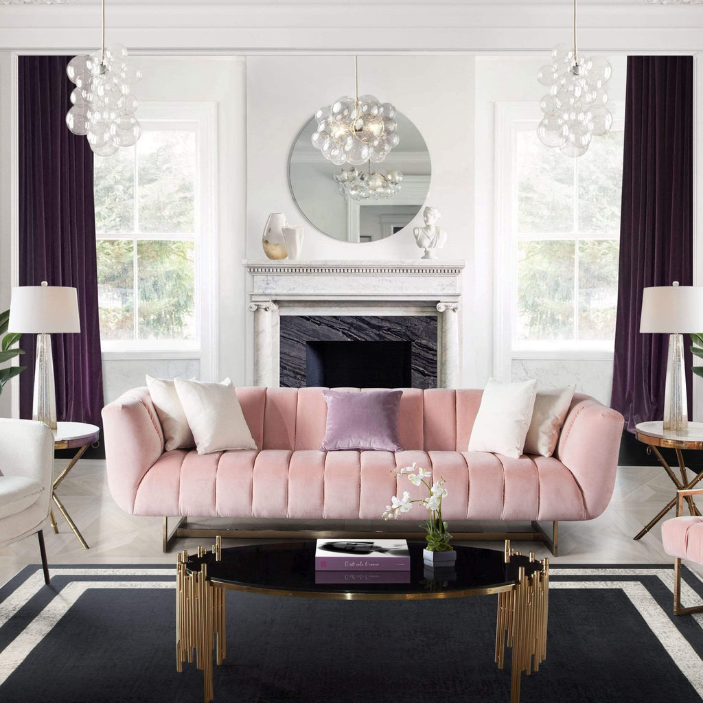 Bozza Venus Cream Velvet Sofa - Pink - Figure  It Out Furniture