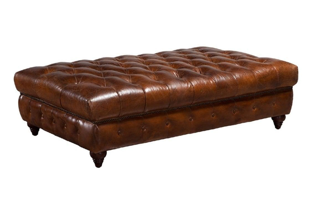 Faraai Chesterfield Tufted Leather Ottoman - Figure  It Out Furniture