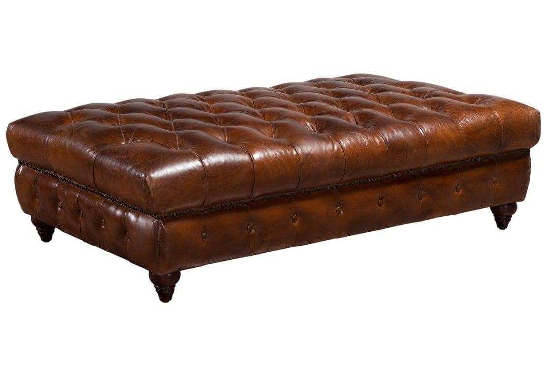 Faraai Chesterfield Tufted Leather Ottoman - Figure  It Out Furniture