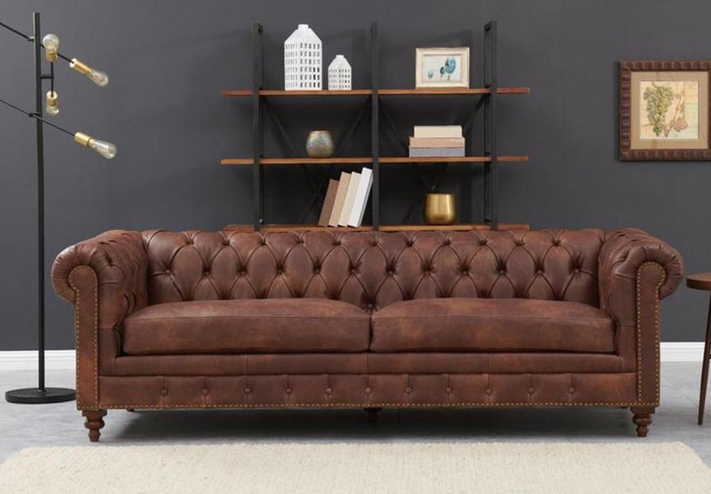 Figure It Out Chesterfield Brown Euro Leather 3pc Couch set - Figure  It Out Furniture