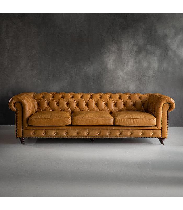 Genuine Leather Chesterfield 3 Seater - Tan Brown - Figure  It Out Furniture
