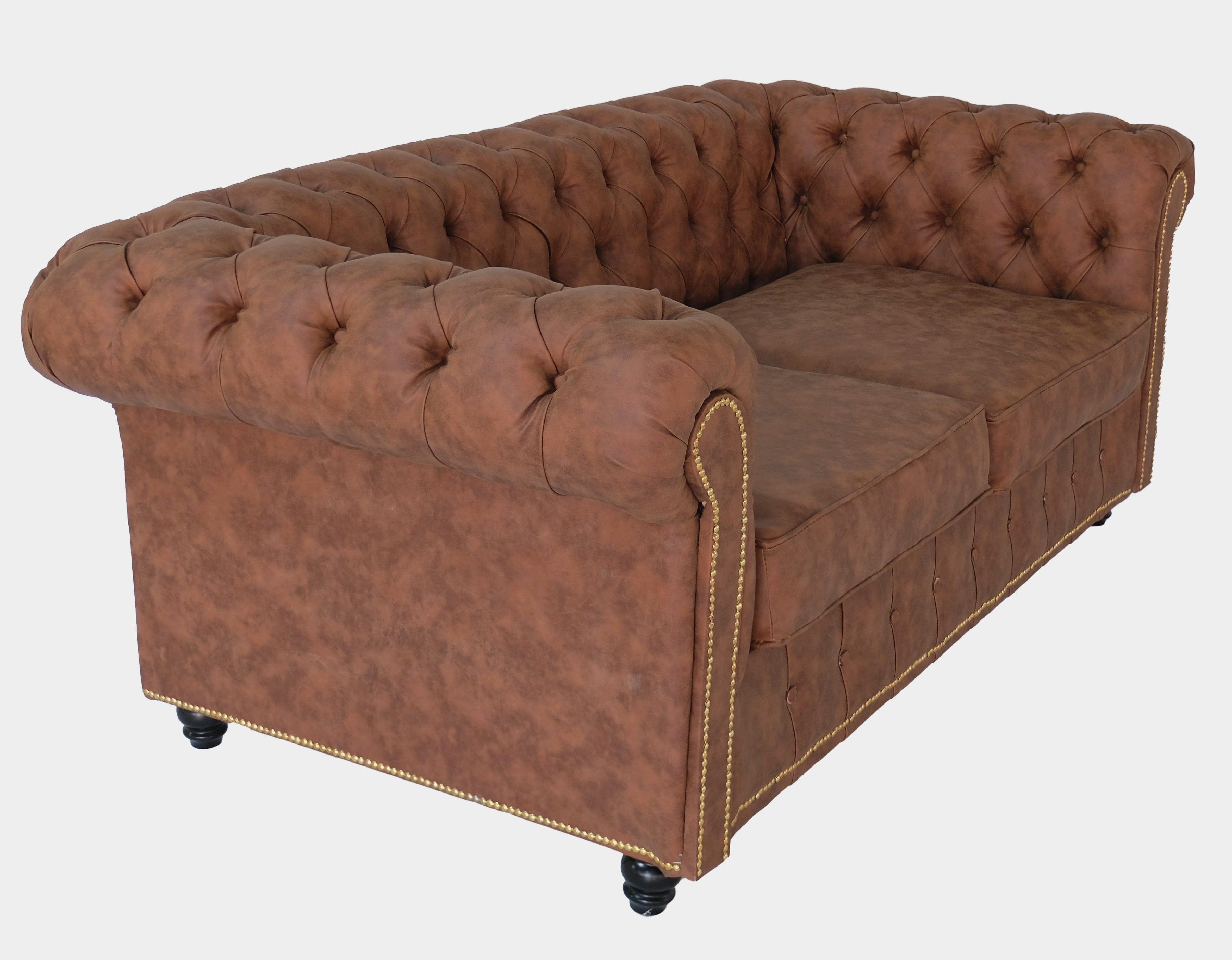 Figure It Out  Brown 2 Chesterfield Semi Leather Sofa - Figure  It Out Furniture