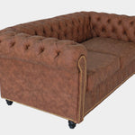 Figure It Out  Brown 2 Chesterfield Semi Leather Sofa - Figure  It Out Furniture