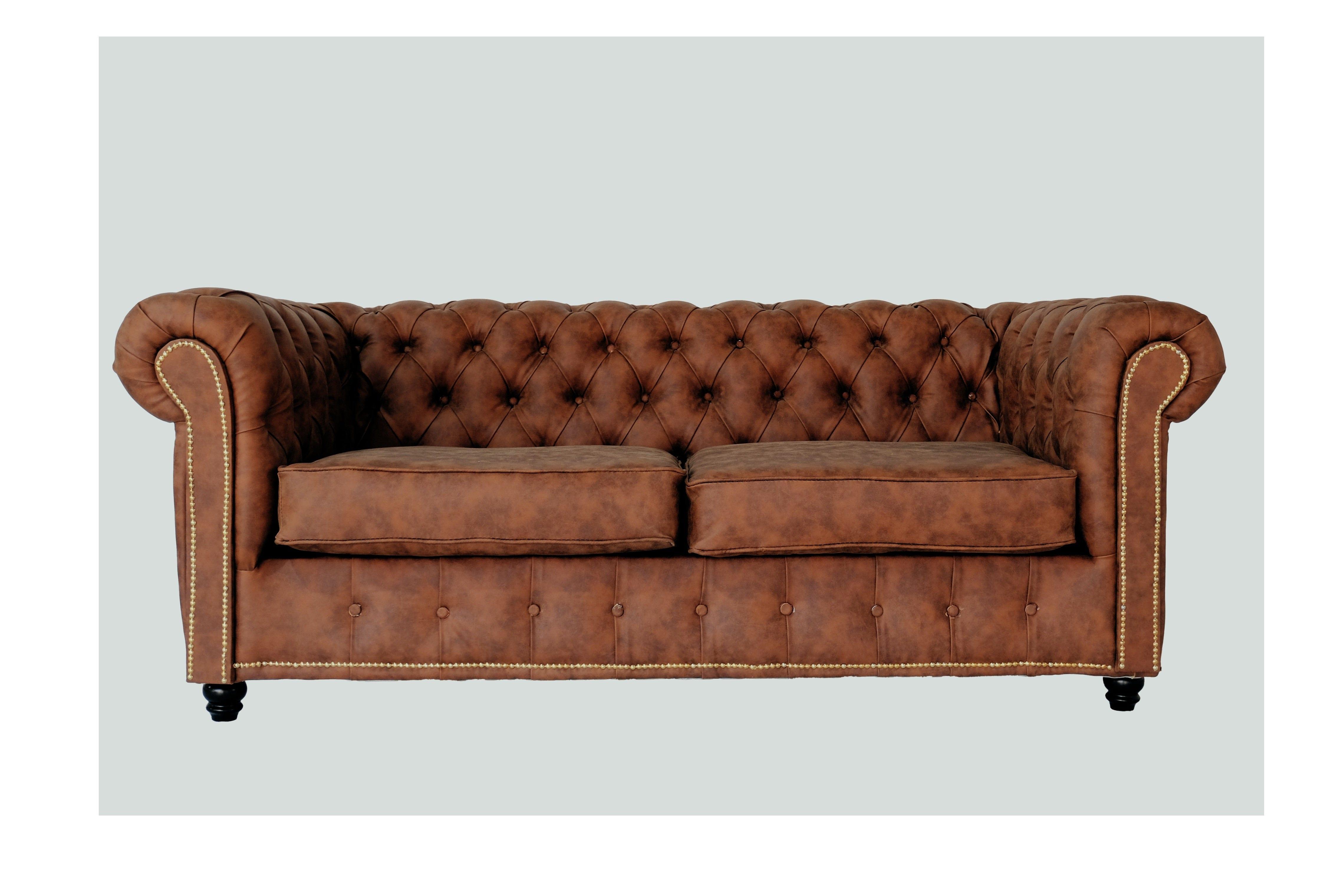 Figure It Out  Brown 2 Chesterfield Semi Leather Sofa - Figure  It Out Furniture