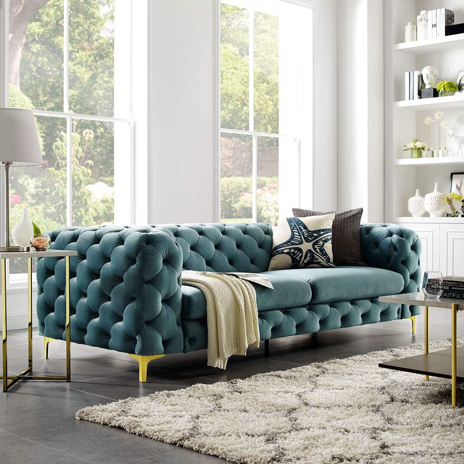 Fio Velvet Tufted button 3 seater couch - Figure  It Out Furniture