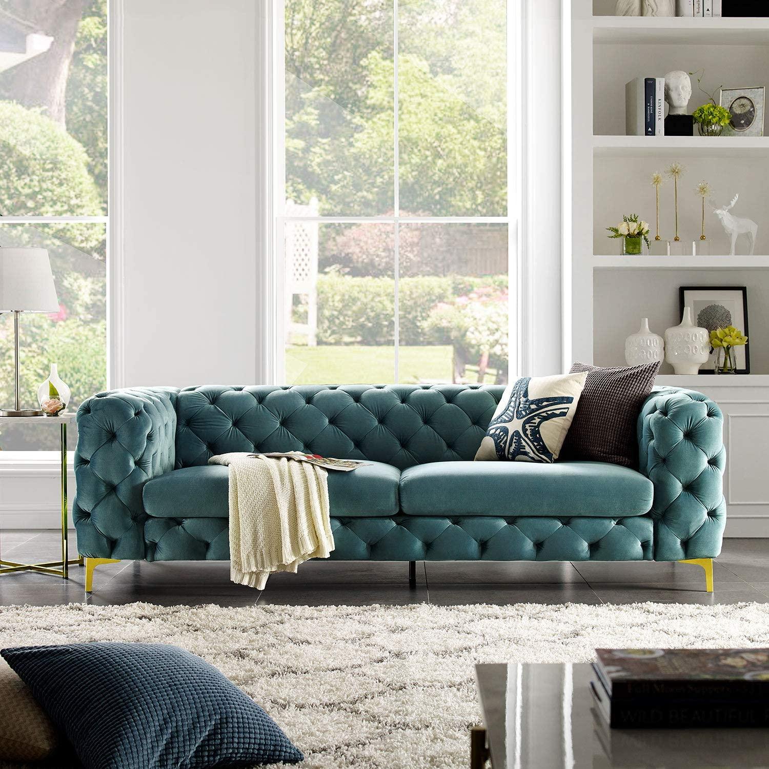 Fio Velvet Tufted button 3 seater couch - Figure  It Out Furniture