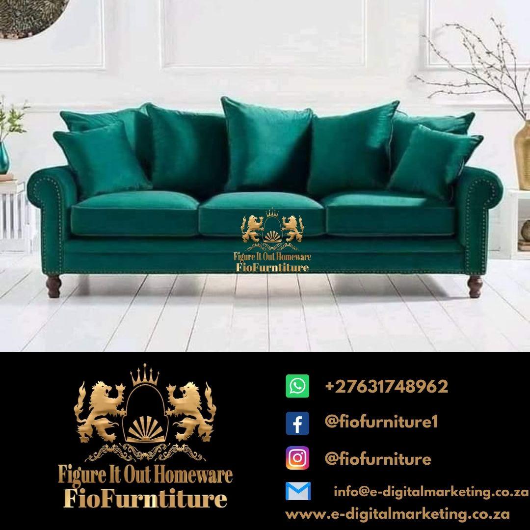 Modern Chesterfield Mint Green Velvet 3 Seater  Couch - Figure  It Out Furniture