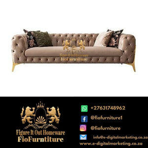 Fio Beige 3 seater bonded Leather Chesterfield Couch - Figure  It Out Furniture