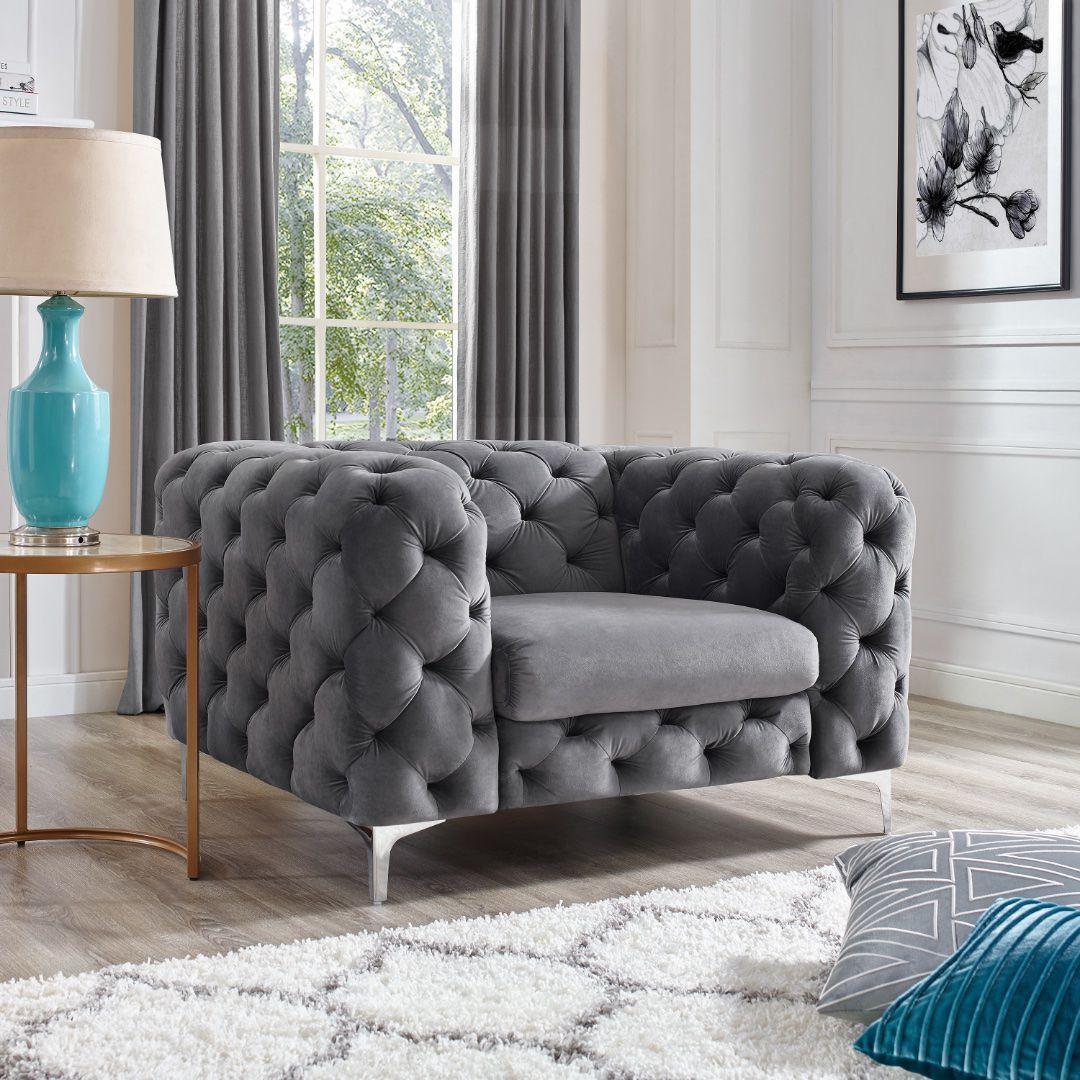 Modern Grey Chesterfield 1 seater Sofa - Figure  It Out Furniture