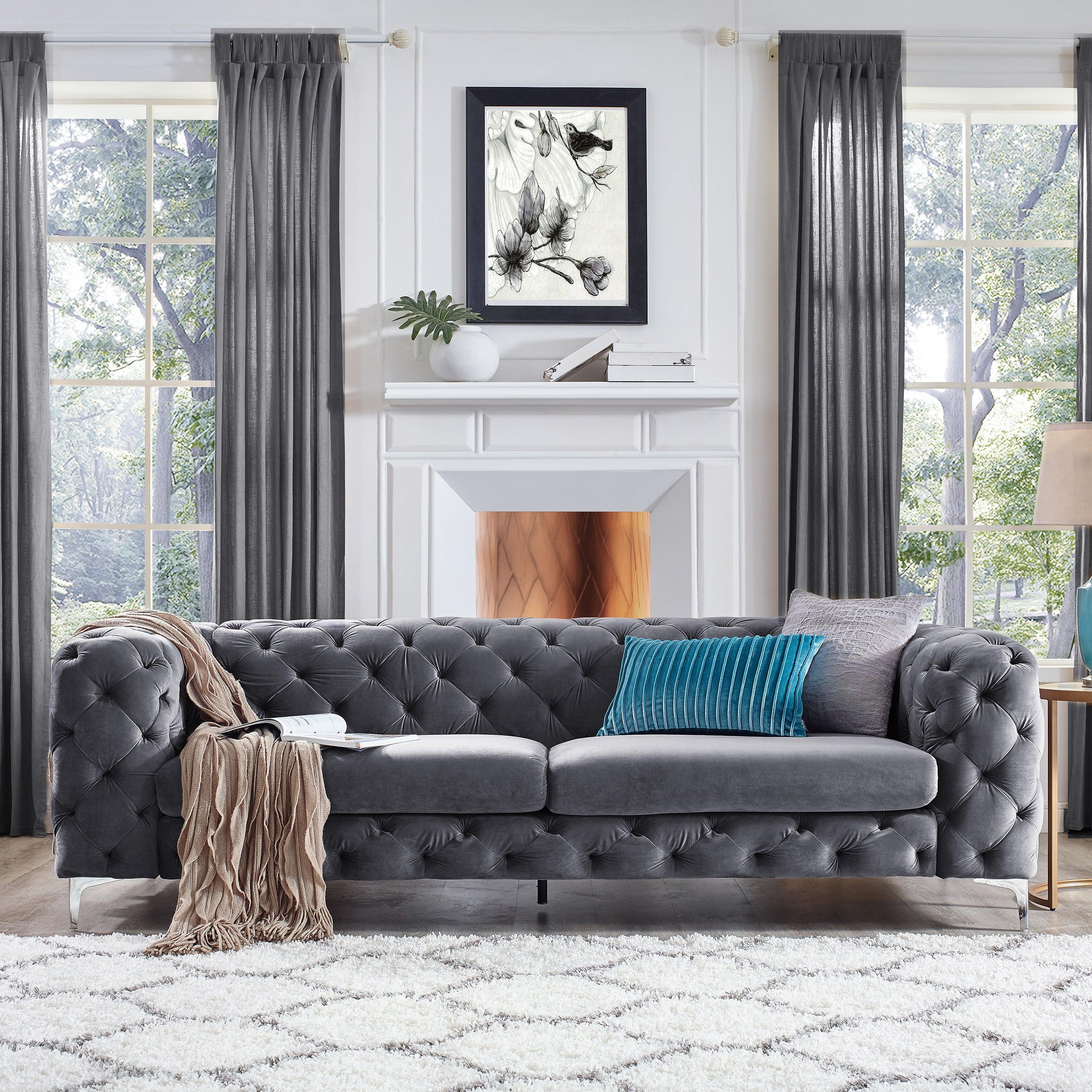 Fio Velvet Tufted button 3 seater couch - Figure  It Out Furniture